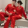 Kvinnors sömnkläder bröllop pyjamas kostym kinesiska pyjamas kvinnormännen sömn set rött 2 st skirtpants nattkläder 2023 älskare hemkläder