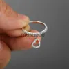 Band Rings Simple Female White Crystal Pendant Ring Rose Gold Silver Color Engagement Ring Vintage Love Heart Thin Wedding Rings For Women J230817