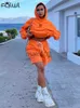 Women's Two Piece Pants FQLWL Orange Casual Matching Sets Womens Two 2 Piece Sets Sweatsuits For Womens Long Sleeve Hooded Top Outfits Baggy Shorts Sets J230816
