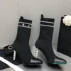 2023-WOMENS deslizam no salto de tricotar as botas de tornozelo 8 cm com pérolas trechas sexy e elegantes sapatos de vestido senhoras de neve de neve sapato de lazer