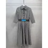 Casual jurken Elegante Chidori Controleer Elastische taille Design Swing Dress Damesmode sfeer 2023 Fall -forens Formele kleding