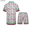 T-shirts voor heren kleurrijke ring gesp gundel print dunne zijde casablanca mesh shorts pocket shirt set mannen dames Hawaii strand seenide surf kort pak hkd230817