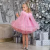 Зимняя вечеринка для девочек -платья с пером из бусинного платья для мячи с блеском детские платья на день рождения