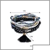 Bracelets de charme Bohemian Beach Mtilayer Boletes de tassel bangelas para mulheres Pulseira Praça de pulseira Jóias de pulseira em entrega de queda BK DHTPW