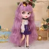 Куклы ледяные DBS Blyth Doll Purple Hair White Skin Brown Natural 16 BJD Body Body Neo Рождественский подарок аниме 230816