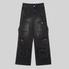 Dżinsy męskie Pfnw Summer Men's American High Street Multi Pocket Nets Dżinsy luźne Hip Hop proste technologie Dżinsowe spodnie 12Z1496 230816