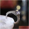 Rings Classic Sier Plodato Engagement for Women Shine White Round Round Cubic Zircon Inlay Lady Ring Gioielli Deliping Delivery Delivery Dh2a8