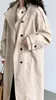 Women's Trench Coats Single Breasted Long Linen Coat Windproof Classic Lapel Slim Overcoat