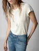 Zadig Voltaire 디자이너 T 셔츠 23mens 디자이너 티셔츠 ZV 스타 패턴 핫 드릴링 리넨 목 목도 여자 짧은 소매 티셔츠 두 가지