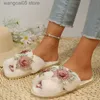 Slippers Crystal Flower Flat Talons fourrure Pantoufles femmes 2023 automne d'hiver maison douce Chaussures duveteuses Femme Chauffle en peluche