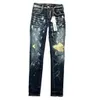 Jeans viola di marca firmati da uomo strappati dritti regolari denim strappati lavati vecchio lungo moda pila di fori 173