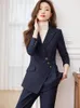 Dames tweedelige broek vrouwen formeel gestreepte broekpak blauw grijs zwart kantoor dames werk slijtage jas en broek vrouwelijke business 2 stuks