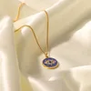 Pendant Necklaces Bohemia Zircon Eye Gold Color Chain Stainless Steel Necklace Black Blue White Dripping Oil Coin For Women