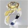 Rings 2023 Elegance Rose Flower Ring Green/White Colors Striertestones For Women Party Jewelry Gifts Drop levering Dhxlf