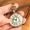 Pocket horloges Bronze Romeinse cijfers Quartz Analog Open Face ketting Kijk Men Women Retro Hangklok Old Fashion Time Weergave Geschenken