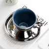 Mugs Umlaca Silver Coffee Mug Tea Cup Set Espresso Cups Ceramic with Saucers Dish Taza Electroplated Coffeeware 230817