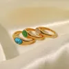 Cluster Rings 2023 French Elegant Stainless Steel Natural Turquoise For Women Girls Powder Crystal Ring Jewelry Factory Wholesale