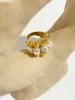 Bandringen peri'Sbox roestvrij staal dikke vergulde bal faux parels ring dames verklaring grote grote ringen hyperbool sieraden waterdicht j230817