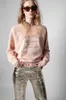 Zadig Voltaire -ontwerper Hoodie ZV pullover Classic Letter Borduurwerk rond nek katoen licht paarse dames trui