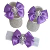 Dollling Luxury S Baby Girl Shoes First Walker Headband Set Sparkle Bling Crystals Princess Shower Gift SH 210903