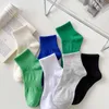 BV green socks men's spring and summer ins solid color medium tube socks green blue cotton socks Tiktok sports net red fashionable socks