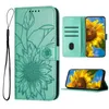 Cajones de billetera de la tarjeta de flores en relieve de cuero PU para Samsung Galaxy A54 A53 A33 A34 A14 A13 A72 A52 A12 Golpeo de girasol Flip Soport