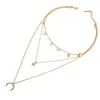 Kedjor Fashion Necklace Triple Layer Long Chain Choker Pendant Geometric Zinc Eloy Accessories Star Moon Jubileumsgåva