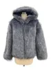 2023 Dicke warme Winterjacke Frauen Mode Faux Waschbär Silber Fox Fellmantel Kapuze flauschiger Kunstpelzjacke Frauen Outwear Outwear