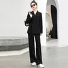 Women's Two Piece Pants Trousers Suit Casual Lace-Up Blazers Jacket & Wide Leg Pant Female 2 Pieces Blazer Set Ladies Fashion Elegant