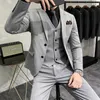 Men's Suits Black Light Grey Dark Gray Party / Evening Prom 3 Piece Solid Colored Tailored Fit Single Breasted Two-buttons S-6XL