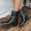 Boots Decor Pleated Cowboy Boots Women 2023 Autumn Pu Leather Chunky Heels Western Boots Woman Pointed Toe Black Ankel Booties T230817