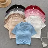 女性用Tシャツセクシーな半袖正方形の首のスリムブラウスエレガントな韓国ファッションクロップシャツ夏の女性服
