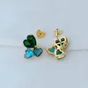 Stud Real 18K Gold plaqué zircon rose / vert coeur boucles d'oreilles de bonbons bijoux Lettre de mariage Gift Factory en gros avec sac à poussière gratuit