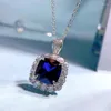Chains 2023 925 Silver Imitation Sapphire 12 Fat Square Necklace Pendant Female European And American Luxury Inlay