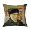 Pillow Case 45X45CM Vintage Linen Art Cushion Cover Van Gogh Oil Painting case Living Room Sofa Decoration case HKD230817