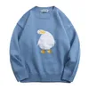 Men's Sweaters Harajuku Oversized Knitted Sweater Men Cartoon Duck Goose Embroidery Jumpers Japanese Fashion O Neck Streetwear Couple Unisex 230816