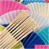 Party Favor Anpassad fläkt med utskrift Namn Datum Summer Decoration Supplies Silk Fabric Bamboo Hand Folding Fans i Organza Bag Drop DHFPR