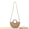 Evening Bags British Style Semicircle Hand Carrying Straw Woven Bag Hand-sewn Natural Shell Fashion Holiday Beach Female