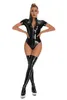 Sexy Set Sexy Women Lingerie Faux Leather Bodysuit Slim Glossy PVC Latex Catsuit Front Zipper Jumpsuits Stretch Erotic Costumes 230817