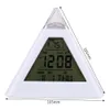 Schreibtisch Tischuhren Perpetual Kalender Thermometer Bunte Hintergrundbeleuchtung ändern Uhr Dreieck Pyramid Home Dekoration Digitaler Alarm 230816