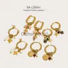 Charm Yachan 18K Gold Bated Brincos de argola de aço inoxidável para mulheres Charms rosa de pedra natural Jóias impermeáveis ​​J230817