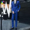 Мужские костюмы Royal Blue Pattern Floral Men Wedding for Man Blazer Jacket 3peece Pants Valt