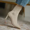 Boots Women's Boots Autumn Winter Stretch Fabric Sock Mid-calf Boots Sexy Ladies Thin High Heels Shoes Pointed Toe Female Pumps 230816