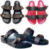 Designer dubbele buckle dames slipper zomer vrouw sandaal plat comfort muilezel strand heren glijbanen bruin lederen plat sandaal hotel bad man slippers met doos maat 35-46