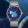 Armbandsur Sdotter Uthai CQ146 Earth Starry Oil Målning Dial Quartz Watch Men's Waterproof Steel Belt Fashion Watc