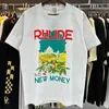 Mens Tshirts Rhude Tshirt Castle Coconut Tree Windowsill Scenic Casual Loose Breattable Kort ärm T -skjorta Män Kvinnor Par Topp tee