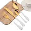 Geschirrsets Zoseil 20pcs Besteck Set Edelstahlmesser Fork Dessert Löffel Flateles Black Gold Western Silbergeschirr Geschirr