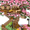 Bloki Sakura Tree House Bloksy Diamentowe bloki japońskiego widoku ulicy Cherry Blossom Model Toys Micro B Toys for Girls Prezent R230817