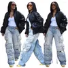 Frauen Jeans Multi -Taschenwäsche blaue Frachthose Vintage lässiger für Frauen Y2K Streetwear Lose übergroße gerade Beinhosen