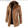 Herrjackor Män trend Slim Montering Jacket Casual Solid Color Belt Jacket Men's Pu Leather Jacket Windproof Hooded Coat Autumn and Winter Z230817